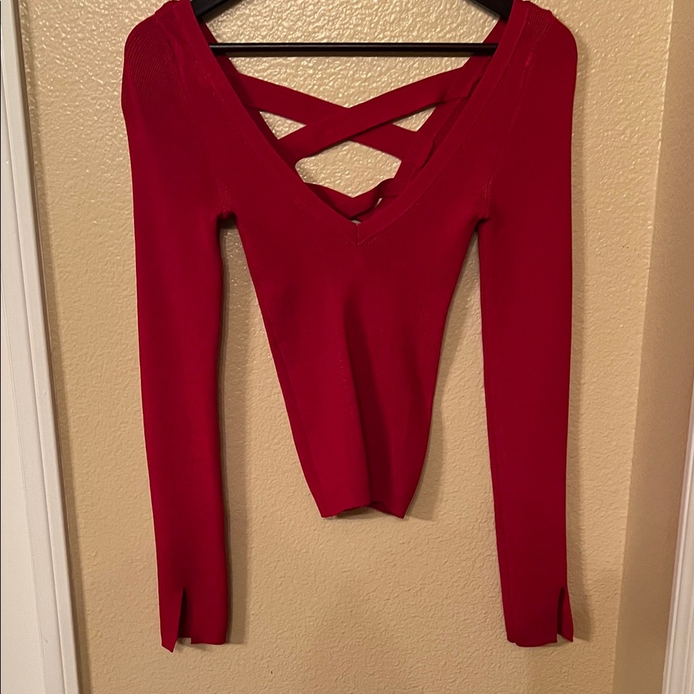Free People Red Crisscross V-Neck Blouse